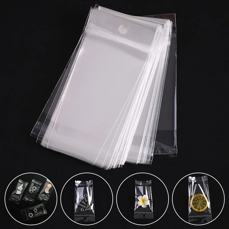 100pcs 6 Sizes Transparent Hanging Self Adhesive Opp Plastic Pouches