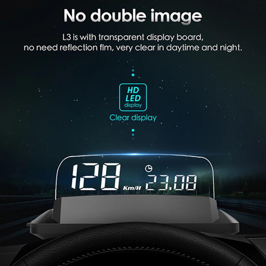 5'' Car HUD 3D Head-Up Display Overspeed/Voltage/RPM Warning Windshield Projector Security Alarm System Universal Auto OBD2 MPH