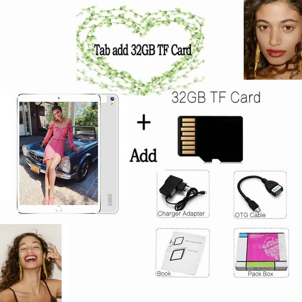 Tab Add 32GB TF Card BDF 10 дюймов планшет Android 7,0 планшетный ПК 4 ГБ/64 Гб Bluetooth WiFi Восьмиядерный планшет 1920*1200 ips 3g телефон, планшет на OC Android 10,1 Tab - Комплект: Tab Add 32GB TF Card