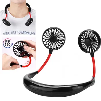 

Neck Band Fan Portable Collars Mini Double Wind Head Neckband Fan with USB Rechargeable Air Cooler for Traveling Outdoor Office