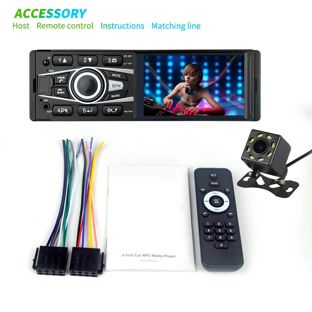 with 8LED camera HE521 Авторадио 1DIN Bluetooth Автомобильный видео плеер стерео 4,1 дюймов сенсорный экран с USB AUX вход автомобиля FM/AM/RDS радио приемник головное устройство - Цвет: with 8LED camera