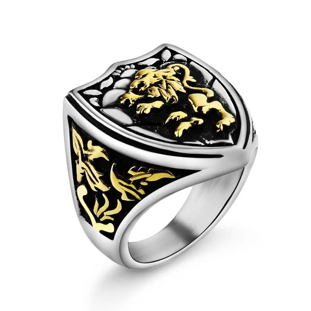 

Valily Jewelry Gold Color Retro Vintage Lion Ring Unique Royal King Animal ring ,stainless steel fashion finger ring for men