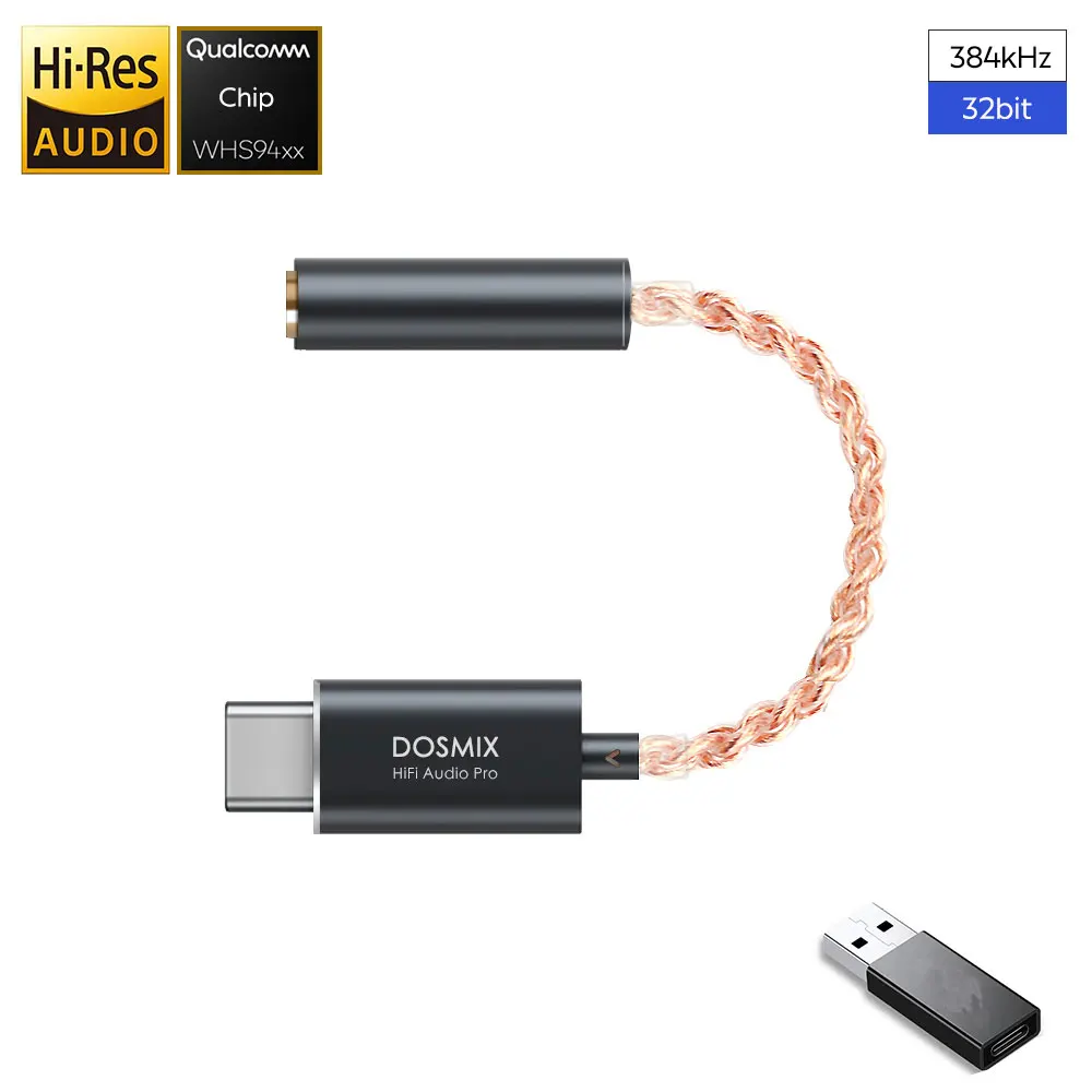 Dosmix DAC Earphone Amplifier Type-C to3.5mm audio adapter Qualcomm chip for Android Phone HiFi Headphone Audio Cable PCM 32bit |