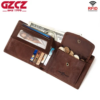

GZCZ Rfid 100% Genuine Leather Wallet Men Coin Purse Portomonee PORTFOLIO Card Holder Male Cuzdan Perse Small High Quality