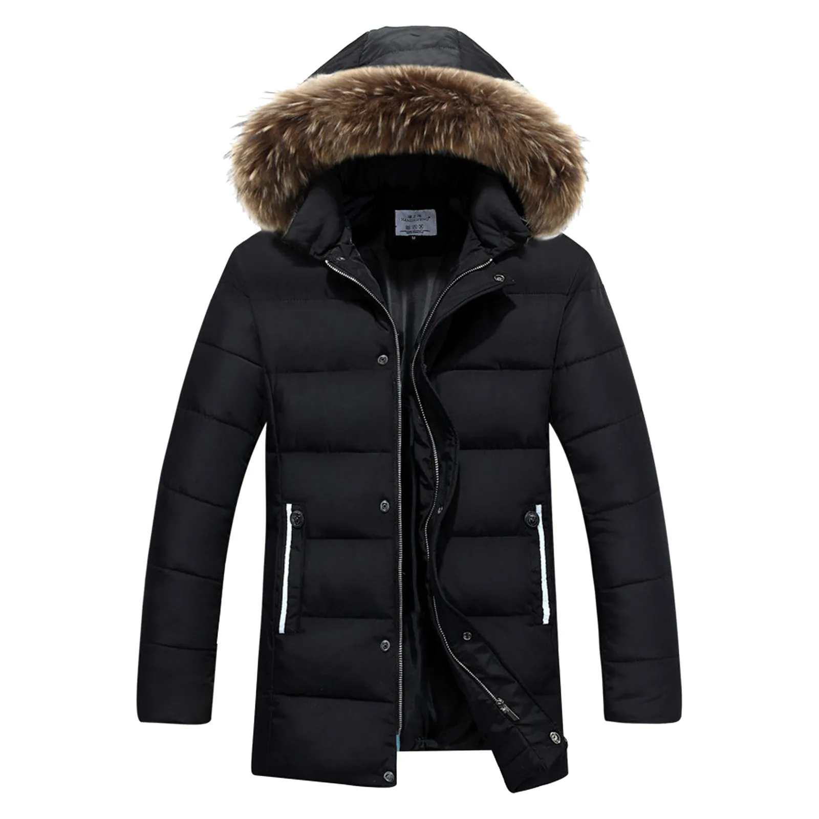 Men's Casual Solid Zipper Pocket Long Sleeve Coat Furry Collar Hooded Parkas Warm Fashion New Streetwear Coat chaquetas hombre 1