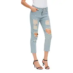 Рваные джинсы для женщин; большие размеры; Брюки с карманами на пуговицах; повседневные джинсы; широкие брюки; женские джинсы; # PYF