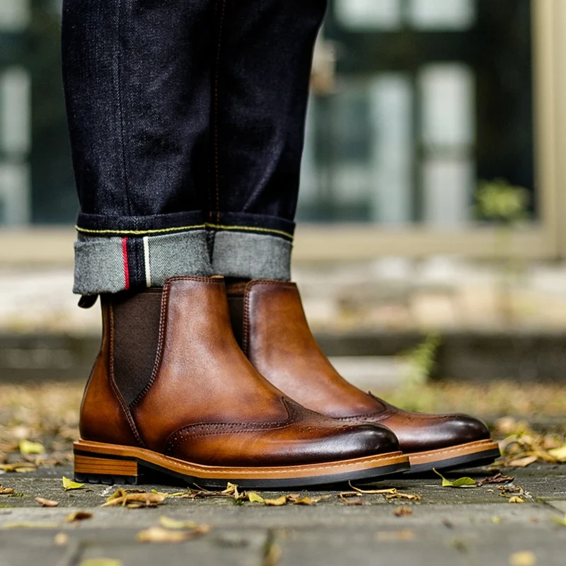 Новинка винтажные мужские ботинки-броги ручной работы с перфорированным носком