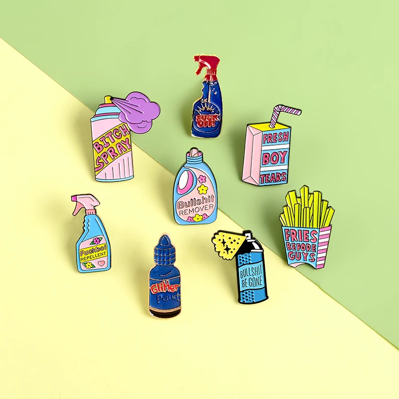 

Remove Bullshit Spray Enamel Pins Clean Tool Funny Fashion Brooches Badges Bag Clothes Lapel Pins Jewelry Gifts For Friends