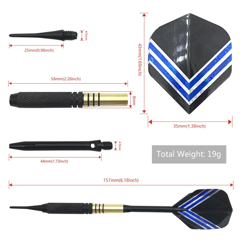 3 Stks/set Hoge-Kwaliteit 19G Soft Tip Darts Indoor Sport Dart Schieten Concurrentie Messing Body Aluminium As dardos