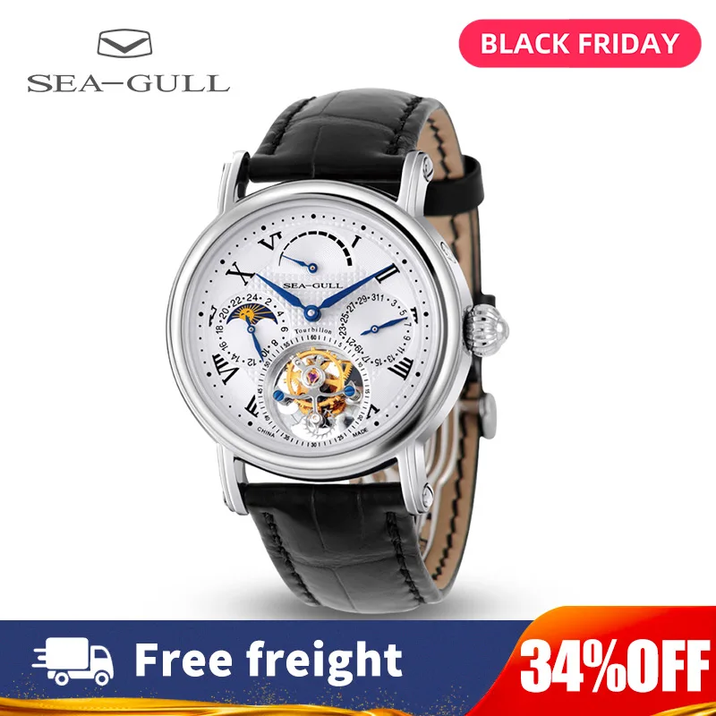 

seagull watch men tourbillon mechanical watch day date moon phase watch man watch 2019 transparent watch mens watches top brand
