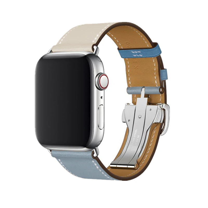 Tanie Logo Herm na metalowej klamrze do zegarka Apple Series 5 4 3 2 1 44mm 40mm od zegarków skórzana bransoletka z paskiem do iWatch 5