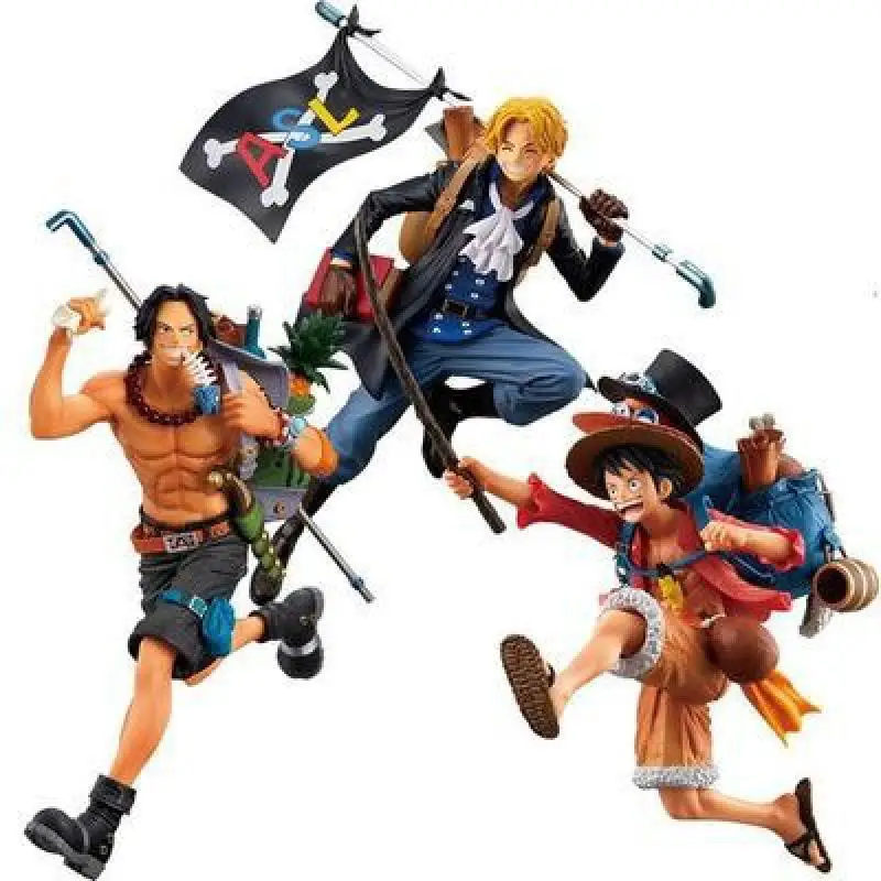 Grupo de 3 Estatuillas One Piece Luffy Sabuo Ase Estatuilla de PVC Estatuas Figuras One Piece en Forma de Personaje 