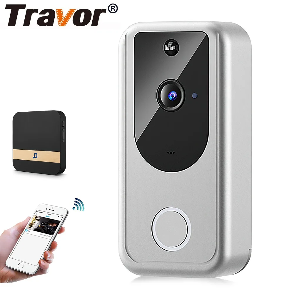 TRAVOR-timbre de vídeo inalámbrico para el hogar, timbre inteligente con Wifi, cámara HD 1080P, visión nocturna, intercomunicador de seguridad
