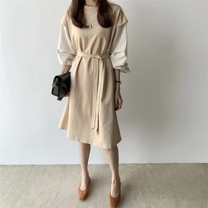 

HziriP Chic 2019 Patchwork Striped Sweet Puff-Sleeved All-Match Waist-Controlled A-Line Elegant Slender Autumn Fashion Dresses