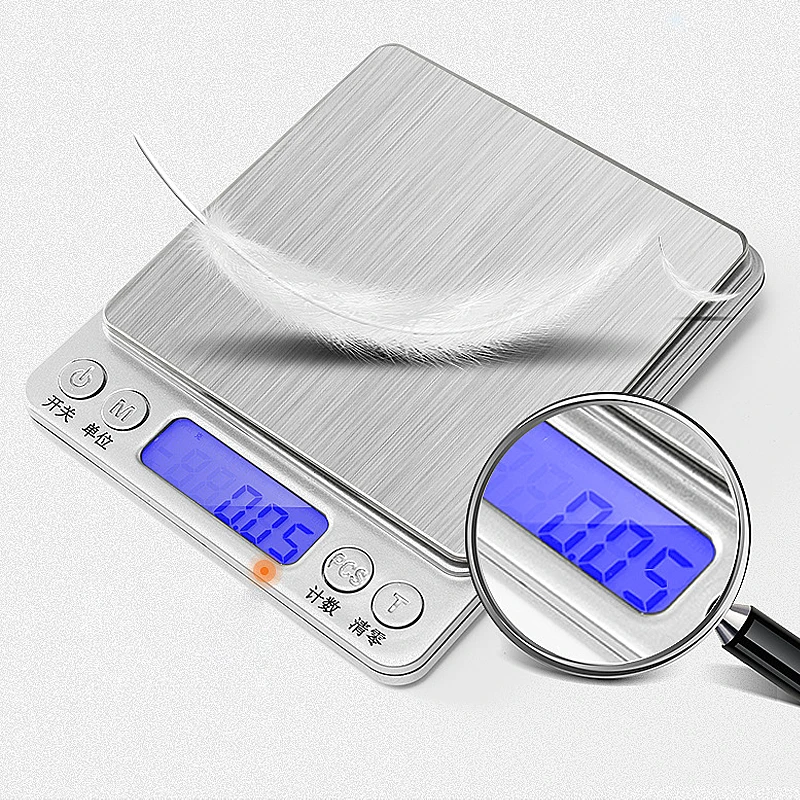 Kitchen Scale Jewelry Scale 1/2/3Kg 0.01g OZ/ML/G Weighing Scale Food Diet Postal Balance Measuring Tool LCD Electronic Scales