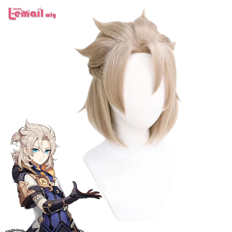 L-email wig Game Genshin Impact Albedo Cosplay Wigs Light Brown Cosplay Wig Short Braids Heat Resistant Synthetic Hair Halloween