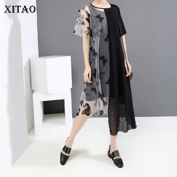

XITAO Vintage Stitching Dress Women Two-piece Short Sleeve Irregular Trend Women Clothes 2020 Summer New Chiffon Dresses XJ4912