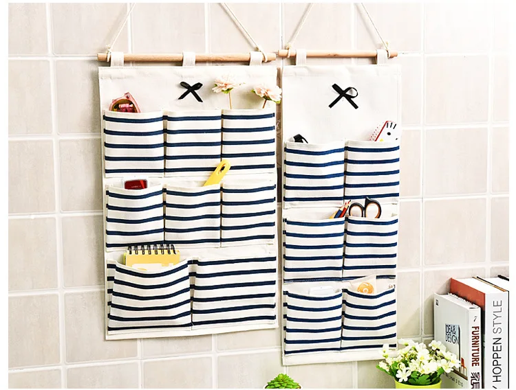 Japanese Korean Fabric Large Size Simple Door Hanging Storage Bag Wall-Mounted Multilayer Organizing Wardrobe Storage Bag Wall