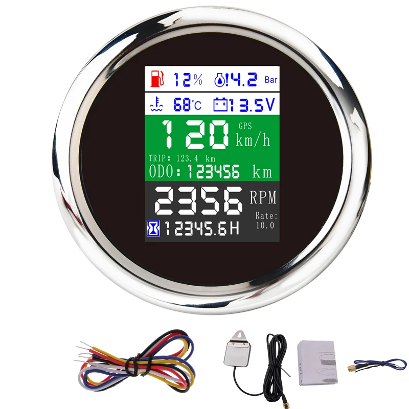 6 IN 1 Digital GPS Speedometer Odometer Tacho Meter Water Temperature Fuel Level Gauge with Antenna for Boat Car - Цена: 4 082,10 - 4 762,44 руб.