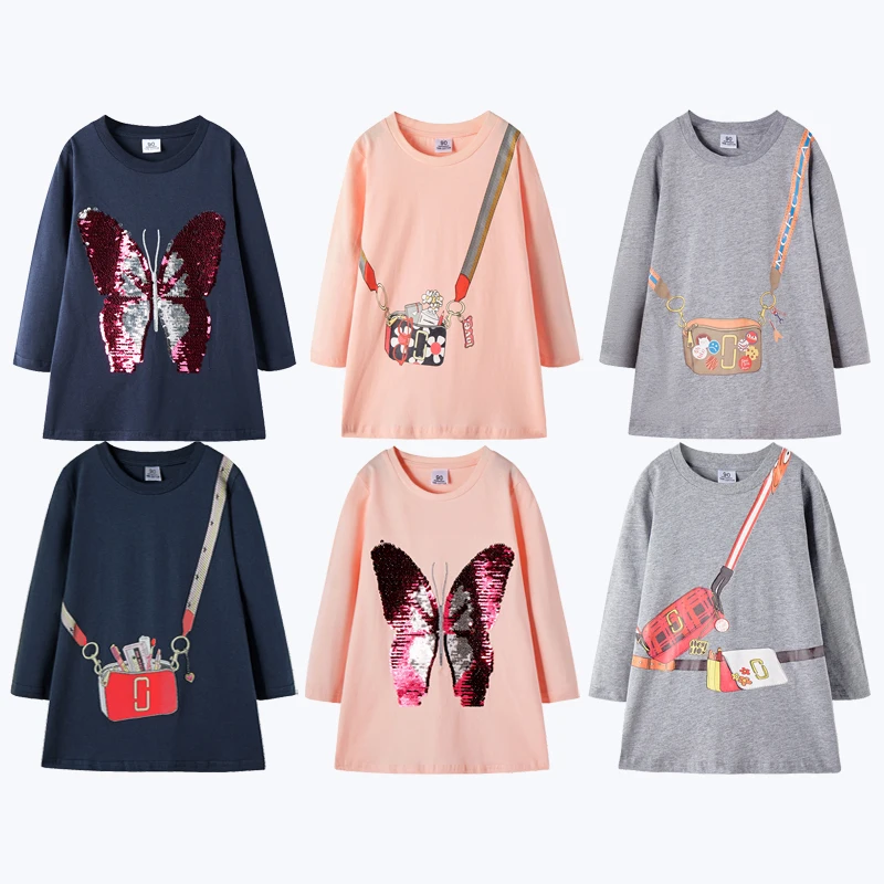 

2019 New Autumn Princess Dress Reversible Butterfly Sequins Kids Dresses For Girls Dress Long Sleeve Party Girls Winter Dress