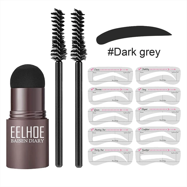 2022 Professional Brow One Step Shaping Kit Stamp Set Makeup Stick Hairline Contour Waterproof Tint Stencil Eyebrow Template Dark Grey Set