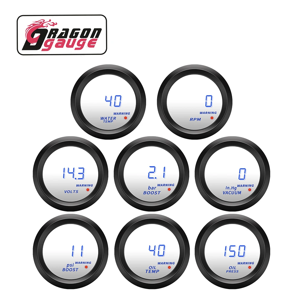 DRAGON GAUGE Tachometer Voltmeter Vacuum Water Temp Oil Temp Oil Press Boost Gauge Digital Display Car Gauge With Warning Light