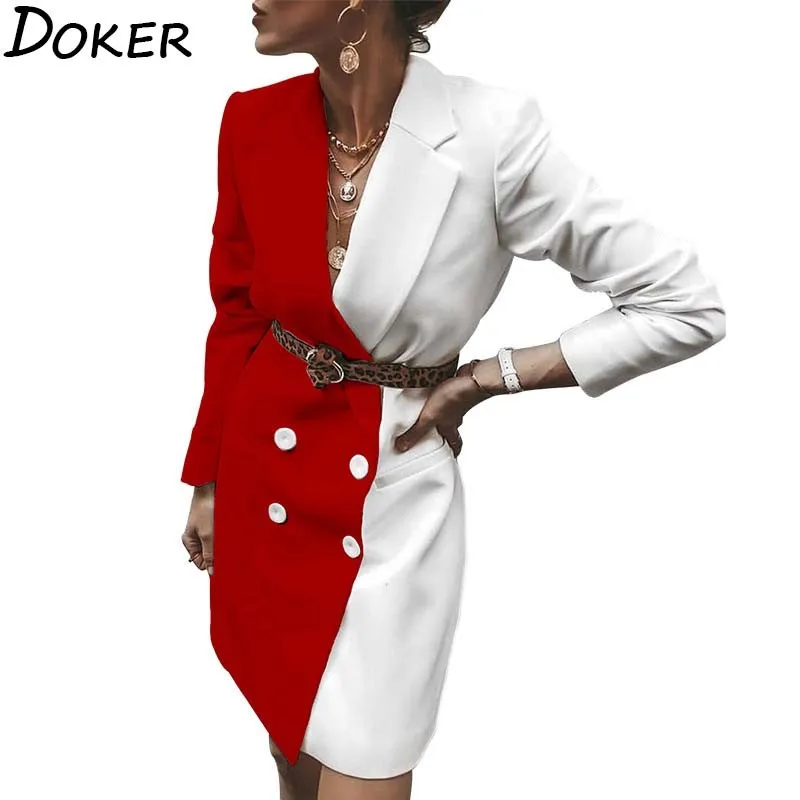 Осенне-зимнее женское платье-блейзер с длинным рукавом модный лоскутный