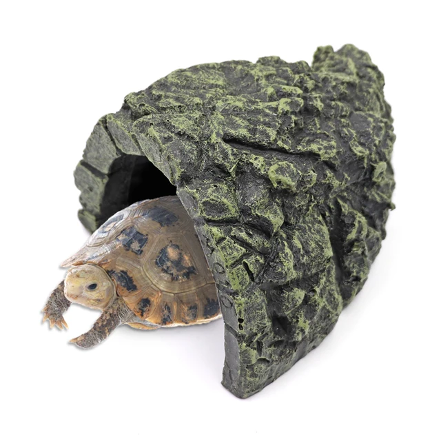 Fish Hiding Cave Aquarium Non-Toxic High Simulation Crawling Turtle Reptile Basking Hide Habitat Tank Decoration Ornament 2