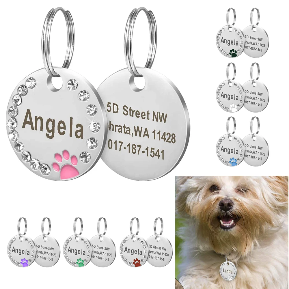 Tasa de descuento Etiqueta de identificación personalizada para perros y gatos, accesorios de Collar de acero inoxidable grabados con número de nombre para perros y gatos GmJAJ1W6k