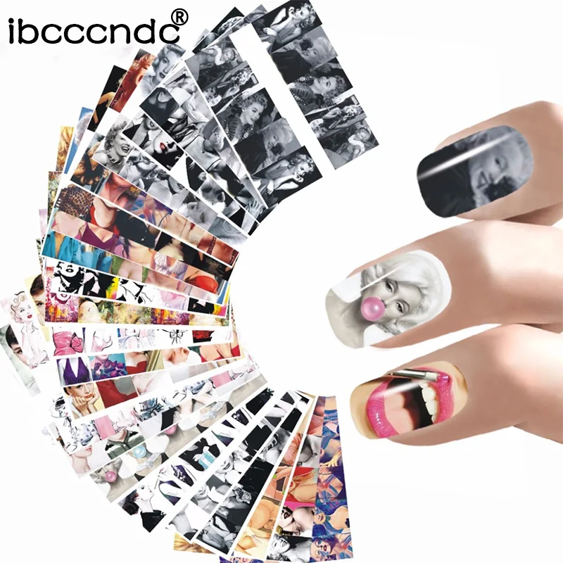 24 Sheets Nail Art Water Decals Marilyn Monroe Sticker Audrey Hepburnl Design Wraps Transfer Foil Nails Decoration | Красота и