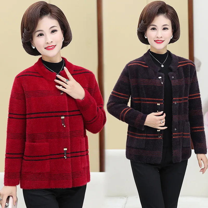 

Middle-aged Women Dress Faux Mink Cashmere Coat 2020 New Style Short Knitted Jacket Middle-aged Women's Autumn And Winter Wester