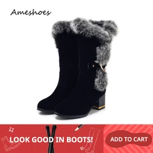 Женские зимние ботинки на высоком каблуке 6 см; теплые плюшевые женские ботильоны; зимние ботинки; размеры 34-43; F26