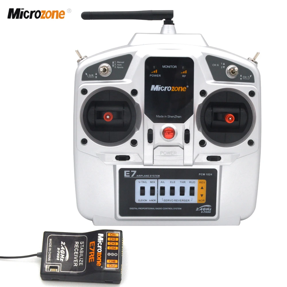

MicroZone MCE7 7CH Aircraft Remote Control With MCE7 2.4G Receiver with Gyro For SU27 Fixed Wing Aircraft RC Helicopter Drone