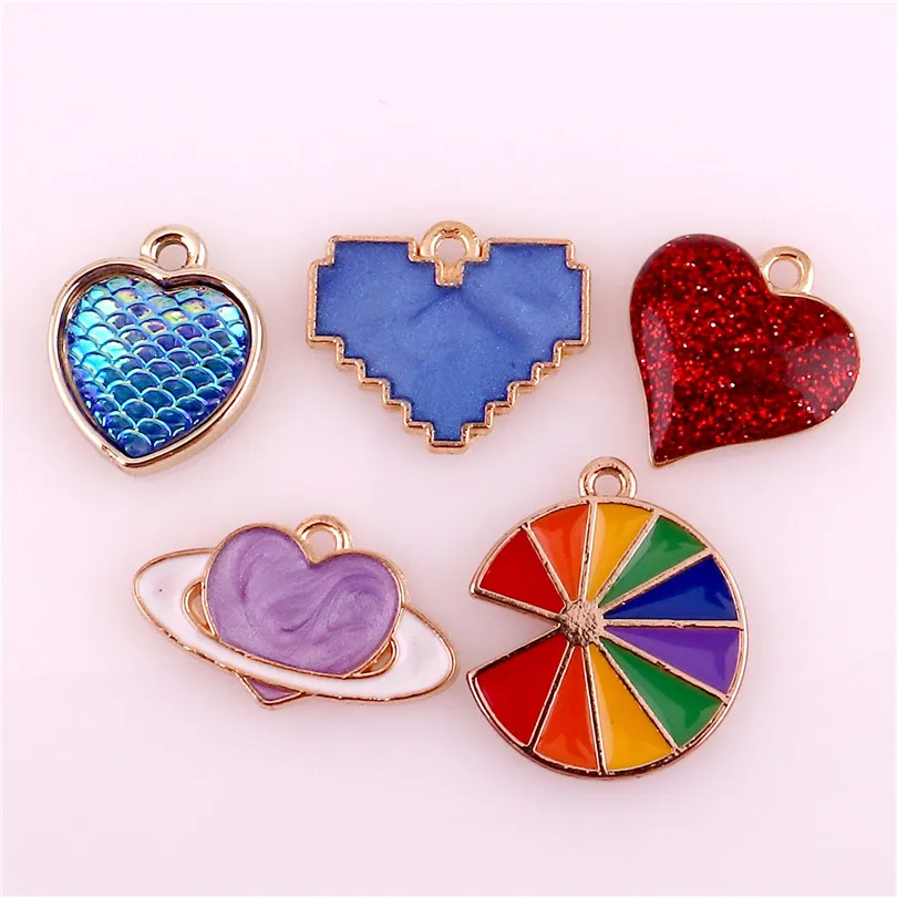 

10pcs Alloy Enamel Drop Oil Colors Heart Geometric Pendant Findings Charms for DIY Necklace Accessories Making