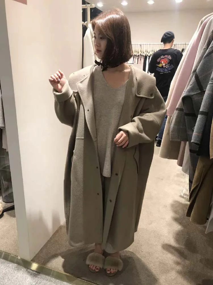 Южная Корея Dongdaemun осенне-зимнее модное свободное шерстяное пальто на пуговицах