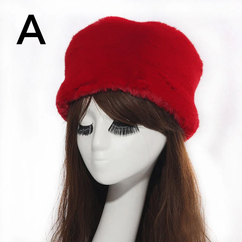 A Women Hats Lady Russian Tick Fluffy Imitation Fox Fur Hat Headband Winter Earwarmer Ski Hat Female Hats For Autumn winter - Цвет: A