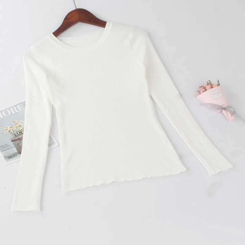 White 528 ONLYSVTER дешевые Для женщин базовый свитер Эластичный Slim Fit джемпер задник, однотонный цвет, трикотажный пуловер Свитера с круглым вырезом Pull женские; Лидер продаж - Цвет: White 528