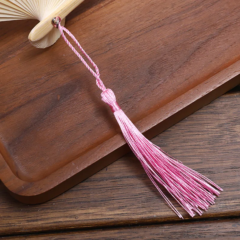 Chinese Japanese Silk Folding Fan Wooden Shank Classical Dance Fan Tassel Female Hand Fans Craft Gift Photo Prop