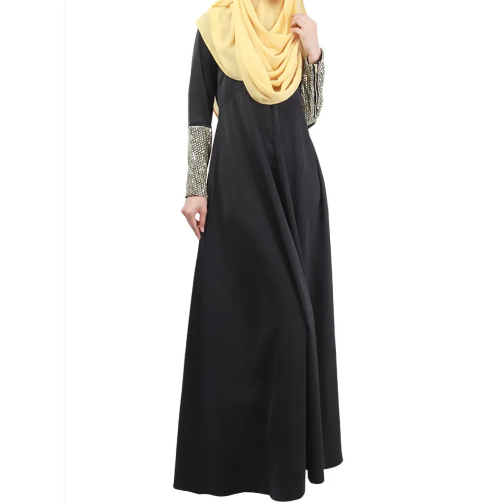 Повседневное мусульманское длинное платье абайя на молнии с блестками, Свободное длинное платье, Рамадан, Турецкая мусульманская молитвенная одежда, служение культу 10,29