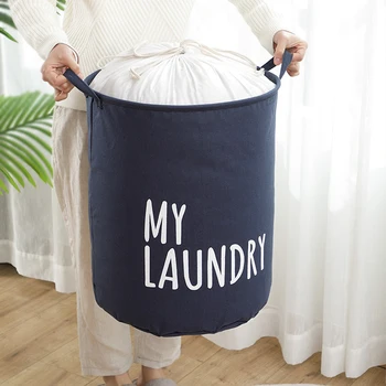 

1PC Canvas Foldable Clothes Storage Basket Large Capacity Storage Bucket Drawstring Storage Basket Clothes Organizer