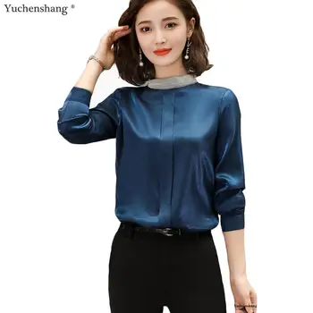 

Fashion High Quality Women Stand Collar Blouses shirt New Winter Autumn Wear Tops Size S-4XL Dark Blue White Red Blouses