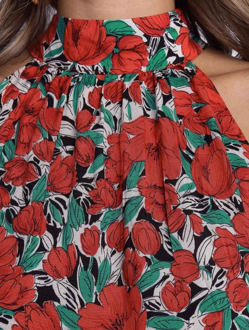 Ursohot Макси длинное платье женское Холтер шеи Винтаж цветочный принт платье Бохо без рукавов размера плюс сексуальное пляжное платье Vestido