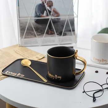 

Creative Ceramic Coffee Cup Set Simple Modern Gold Rim Solid Color Turkish Coffee Cup Nordic Design Tazas Cafe Drinkware BE50MU