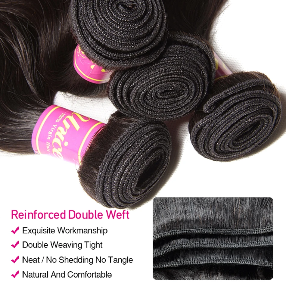 UNice Hair 30 inch Body Wave Bundles Peruvian Hair Bundles 100% Human Hair Extension Virgin Hair Weave Natural Color 1/3/4 Piece 3