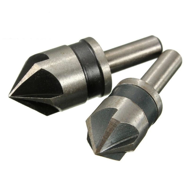 DWZ 2PC 1/4 Shank 82 Degree Countersink Chamfer Cutter 5 Flute Countersink Drill Bit Set