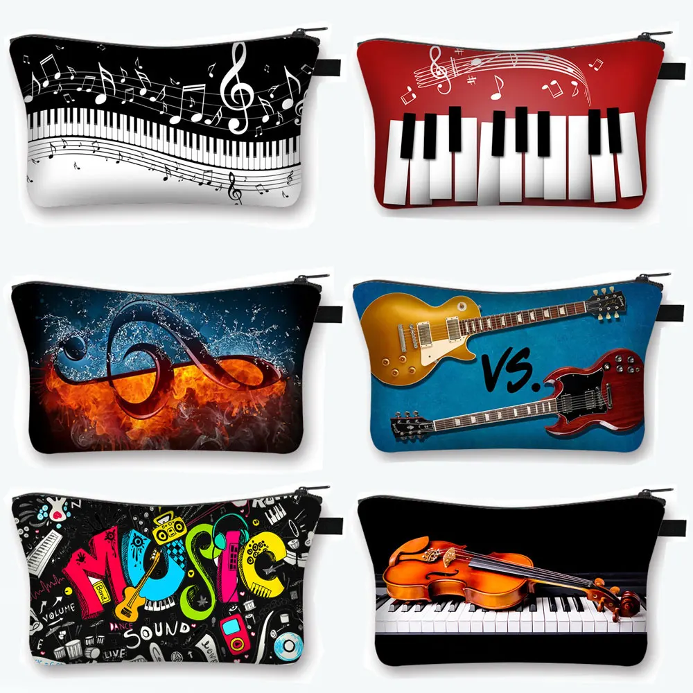 Music Notes Cosmetic Case Women Makeup Bags Piano/Guitar Ladies Storage Bags for Travel