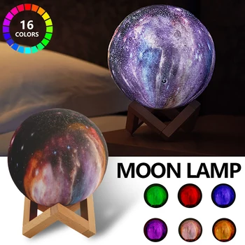 

Creative Night Light Starry Sky Galaxy Light 16 Colors 3D Printing Moon Lamp with Remote USB LED Home Decor Light Creative Gift