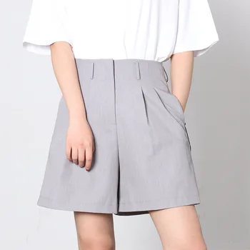 

Spring Summer New 2020 Women Loose Shorts Solid High Waist Korean OL Style Shorts Female Pockets Work Wear Shorts
