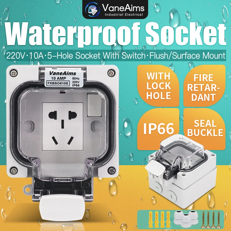 Outdoor Waterproof Socket Five Holes Outdoor Outdoor Rainproof And