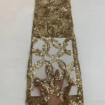 

African sequins Lace Fabric High Quality gold French Net Embroidery Tulle Lace Fabrics For Nigerian Party Dres FZ330